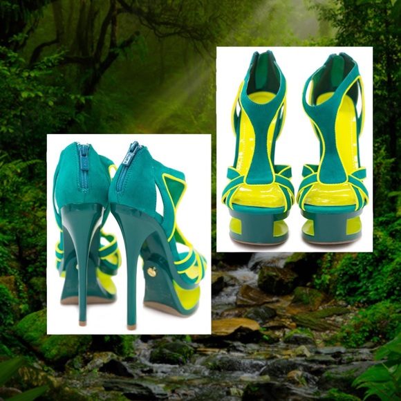 Tropical Jenna Cutout Platform Neon Lime & Green Heels - Picture 12 of 12